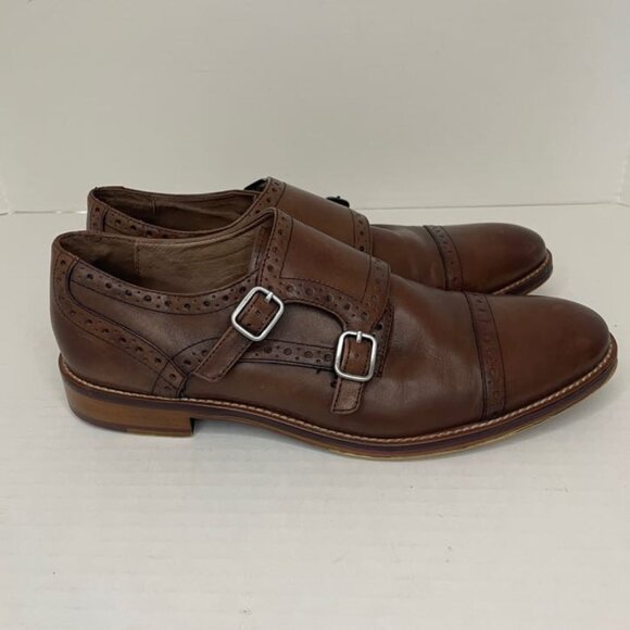 Johnston & Murphy Dress Shoes Men 9.5 M Brown Leather Double Monk Strap Cap Toe - Picture 5 of 15